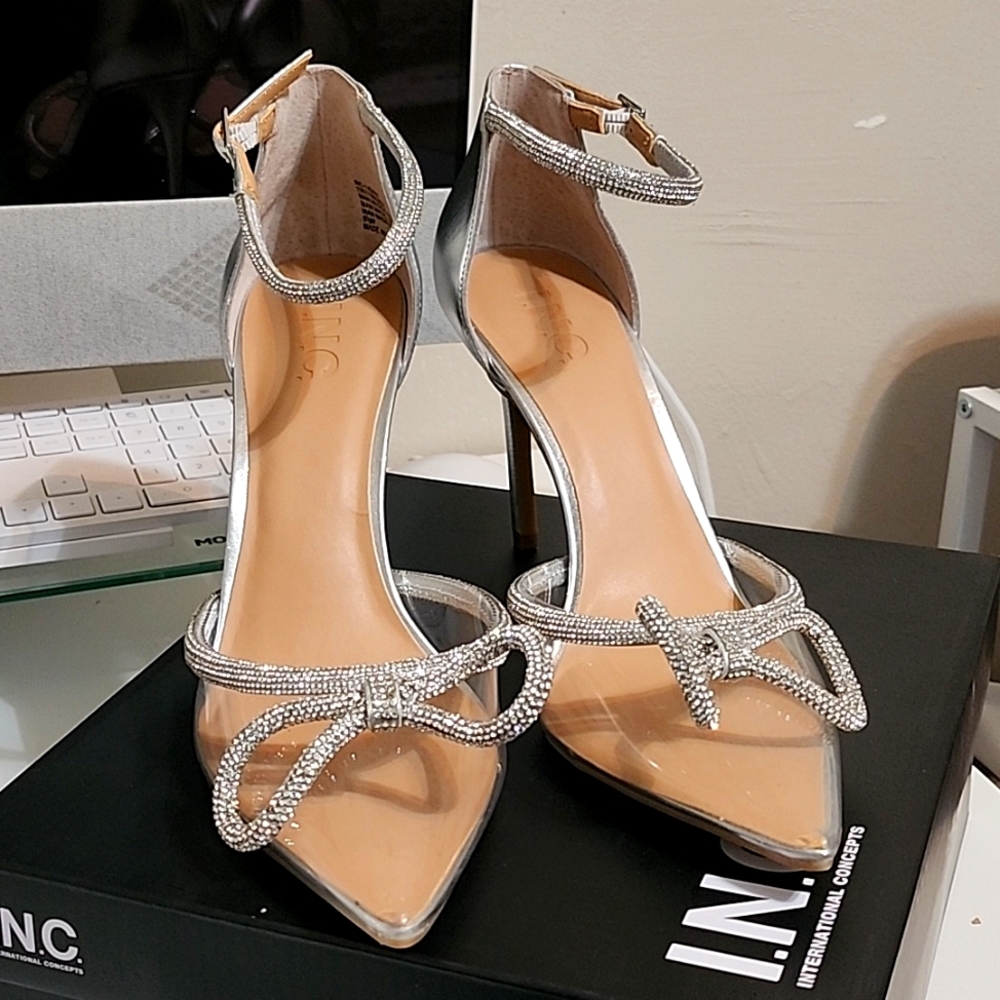 I.N.C LIDANI 4 BLING BOW ANKLE STRAP HEELS SIZE 9.5M NWB